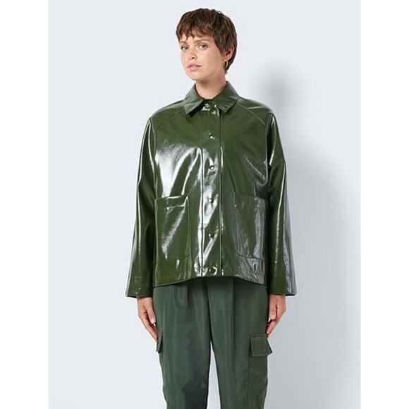 Noisy May Droplets Green PU Coated Rain Jacket Coat Size M Waterproof - Picture 1 of 6